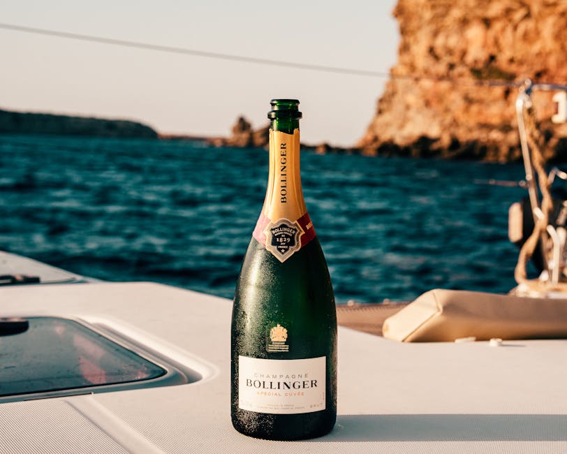 Bollinger wine bottle on boat during sandbar party in Islamorada, Florida Keys