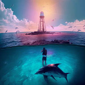 A breathtaking sunset scene over tranquil waters, capturing the essence of sunset trips, boat excursions, and dolphin cruises near me.